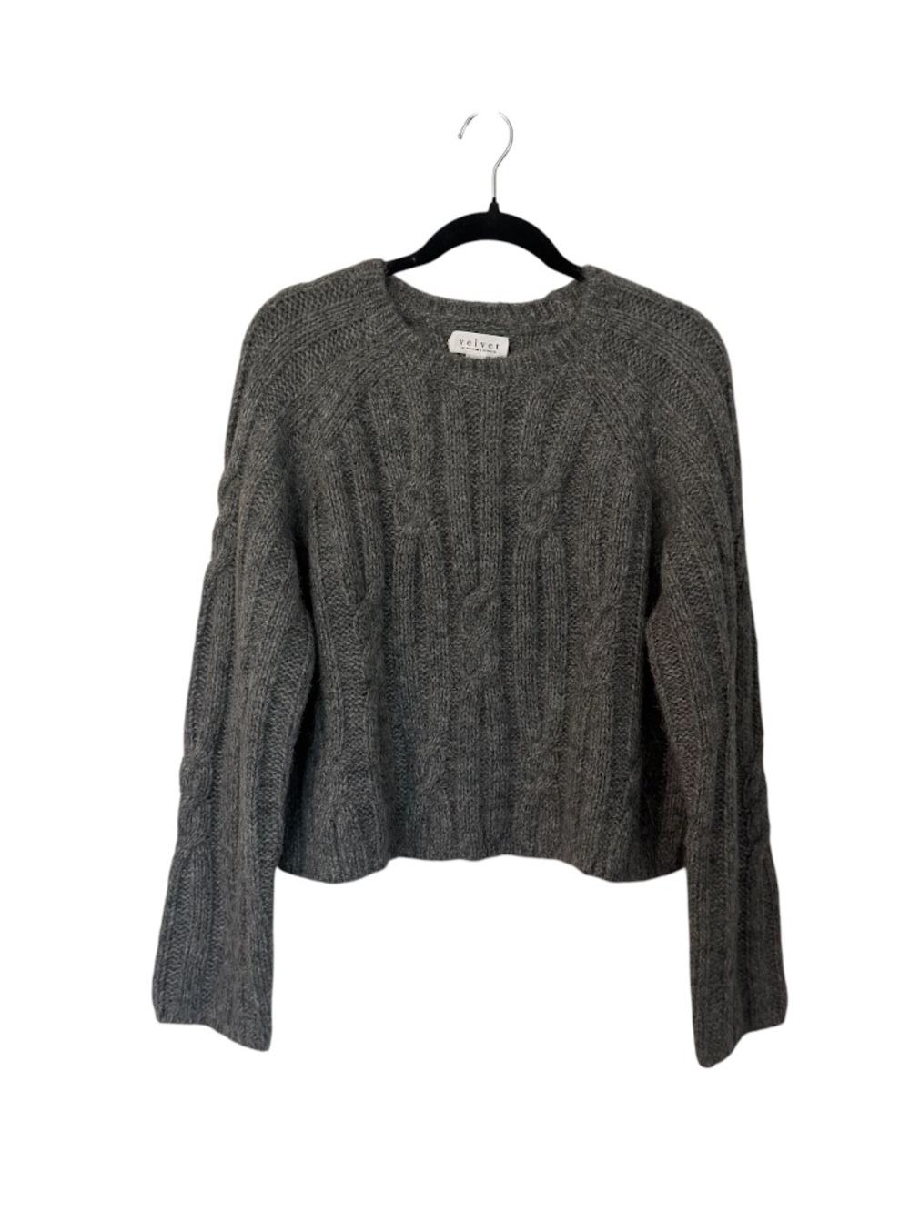 Velvet by Graham & Spencer Heather Grey Cable Knit Wool Blend Sweater Sz XL NWT